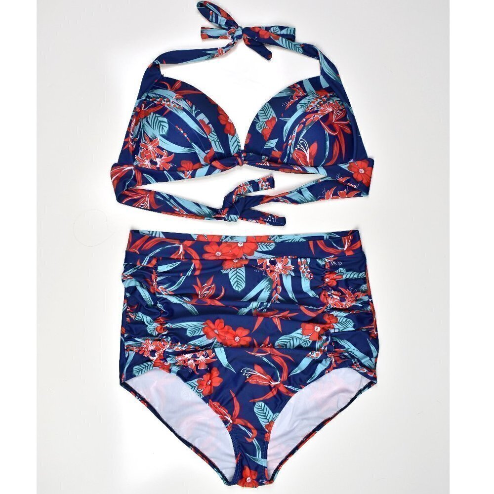 Cocoship Floral High Waist Halter 50's Style Bikini XXXXL